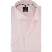 Olymp Modern fit overhemd roze witte knopen strijkvrij korte mouw