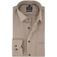 Olymp bruin overhemd semi-wide collar 100% katoen normale fit