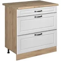 Vicco Keukenonderkast R-Line Wit landelijk/Goudkleurig Eiken 80 cm met 3 laden goudkleurig eiken werkblad, Model 72445