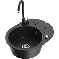 Mexen Kevin granieten spoelbak 1-komps met afdruiprek en keukenkraan Telma, zwart/zilver metallic - 6517-73-670200-70