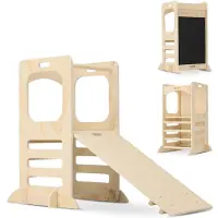 Deryan Luxe Houten Leertoren met Glijbaan - Speeltoren - Naturel Hout