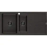 Mexen Andres granieten spoelbak 1,5-komerig met afdruiprek 1000 x 500 zwart/goud metallic, zwarte sifon - 6515101510-75-B