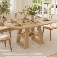 OKWISH eettafel voor rundvlees, met opbergruimte en een uitbreidbaar tafelblad. Uitschuifbare keukentafel voor 4-6 personen, eikenhout