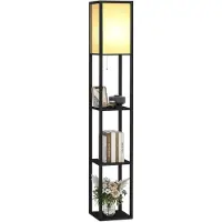 Puluomis , 3-laags staande lamp, vloerlamp, staande lamp, vloerlamp, E27 binnenverlichting voor slaapkamer, woonkamer, met houten plank, 160 cm, zwart