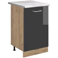 Vicco Keukenonderkast R-Line Antraciet Hoogglans/Goudkleurig Eiken 50 cm marmer werkblad, Model 70305