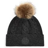 Ralph Lauren Dames Gebreide muts met pompon en zwart embleem (OSFA), Casual, Grijs, Synthetisch 454P23548002