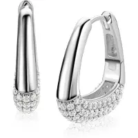 Zinzi 21mm zilveren oorringen glad in een trendy tasvorm, sierlijk bezet met witte zirkonia's en luxe klapsluiting ZIO2806