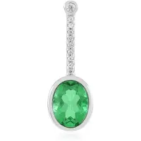 Cavill - Elegante Hanger 925 Sterling Zilver Platina Verzilverd - Ovale Smaragdgroene Kwarts 1,67 ct - Zirkonia 0,062 ct - Monosono