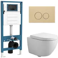 Qeramiq Dely Swirl Compact Toiletset - inbouwreservoir flush - 25mm zitting - kunststof bedieningsplaat beige - ronde knoppen - glans wit SW1471012/SW1471015/SW1448813/SW1102365