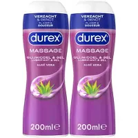 Durex - 2-In-1 Massageolie en Glijmiddel Aloë Vera - 2 x 200 ml - Voordeelverpakking