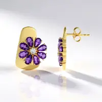 Cavill - 925 Sterling Zilver Vergulde Oorbellen - 4,32 ct Braziliaanse Peervormige Amethist - Zirkonia - Luxe Dames Oorbellen 20 mm