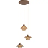 QAZQA Retro hanglamp donker brons met bronze kap 3-lichts - Smokey