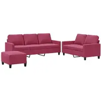 vidaXL 3-delige Loungeset met kussens fluweel wijnrood
