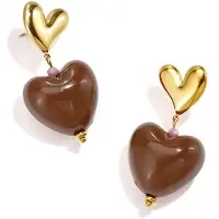 Yehwang Lumi - Hartjes Oorbellen - Acryl - Stainless Steel - - Bruin - Jewellery by Mae