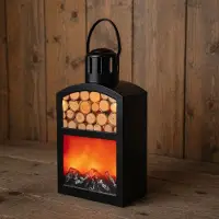 Anna's Collection LED sfeerhaard - zwart met hout print - 14 x 10 x 27,5 cm - open haard - batterij