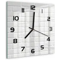 Tulup Wandklok - Bakstenen muur Gekleurde Glazen Klok - 30x30 cm - Wit Glazen Klok Met Print - Zwarte handen - Vierkante Klok - Moderne Wandklok Glas - Wandklok Glas Decoratie