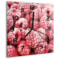 Tulup Wandklok - Bevroren frambozen Wandklok Glas Met Motief - 30x30 cm - Rood Decoratieve Glazen Klok - Zwarte handen - Vierkante Klok - Gekleurde Glazen Klok - Glazen Klok Met Print