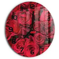 Tulup Wandklok - Rode rozen Glazen Klok Met Print - fi30 cm - Rood Wandklok Glas Met Motief - Zwarte handen - Ronde Klok - Wandklok Glas Decoratie - Gekleurde Glazen Klok