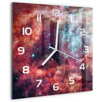 Tulup Wandklok - Magellaanse Wolk Glazen Wandklok Design - 30x30 cm - Veelkleurig Klok Glas Met Opdruk - Witte handen - Vierkante Klok - Wandklok Glas Met Motief - Decoratieve Glazen Klok