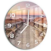 Tulup Wandklok - De weg naar het strand Klok Glas Met Opdruk - fi30 cm - Oranje Moderne Wandklok Glas - Witte handen - Ronde Klok - Decoratieve Glazen Klok - Glazen Wandklok Design