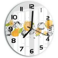Tulup Wandklok - Citroen en water Gekleurde Glazen Klok - fi30 cm - Geel Glazen Klok Met Print - Zwarte handen - Ronde Klok - Moderne Wandklok Glas - Wandklok Glas Decoratie