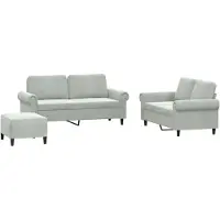 vidaXL 3-delige Loungeset met kussens fluweel lichtgrijs