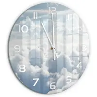 Tulup Wandklok - Wolken gezien vanuit vogelperspectief Glazen Klok Met Print - fi60 cm - Wit Wandklok Glas Met Motief - Witte handen - Ronde Klok - Wandklok Glas Decoratie - Gekleurde Glazen Klok