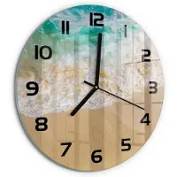 Tulup Wandklok - Strand en zee Gekleurde Glazen Klok - fi30 cm - Blauw Glazen Klok Met Print - Zwarte handen - Ronde Klok - Moderne Wandklok Glas - Wandklok Glas Decoratie