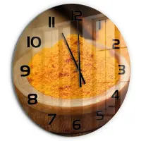 Tulup Wandklok - Kurkuma specerij Klok Glas Met Opdruk - fi60 cm - Oranje Moderne Wandklok Glas - Zwarte handen - Ronde Klok - Decoratieve Glazen Klok - Glazen Wandklok Design
