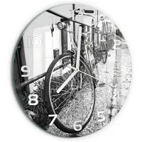 Tulup Wandklok - Stadsfietsen Decoratieve Glazen Klok - fi30 cm - Zwart-wit Glazen Wandklok Design - Witte handen - Ronde Klok - Glazen Klok Met Print - Wandklok Glas Met Motief