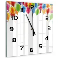 Tulup Wandklok - Kleurrijke ballonnen Wandklok Glas Decoratie - 60x60 cm - Veelkleurig Gekleurde Glazen Klok - Zwarte handen - Vierkante Klok - Klok Glas Met Opdruk - Moderne Wandklok Glas