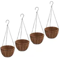 vidaXL Plantenbakken hangend 4 st met kokosbak staal Ø 40x63 cm zwart