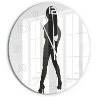 Tulup Wandklok - Silhouet van een vrouw Glazen Wandklok Design - fi60 cm - Zwart-wit Klok Glas Met Opdruk - Witte handen - Ronde Klok - Wandklok Glas Met Motief - Decoratieve Glazen Klok