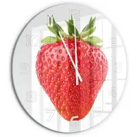 Tulup Wandklok - Aardbei Moderne Wandklok Glas - fi60 cm - Rood Wandklok Glas Decoratie - Witte handen - Ronde Klok - Glazen Wandklok Design - Klok Glas Met Opdruk