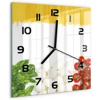 Tulup Wandklok - Italiaanse vlag Gekleurde Glazen Klok - 30x30 cm - Veelkleurig Glazen Klok Met Print - Zwarte handen - Vierkante Klok - Moderne Wandklok Glas - Wandklok Glas Decoratie
