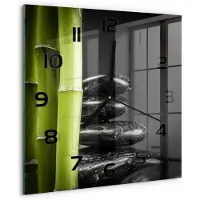 Tulup Wandklok - Bamboe Moderne Wandklok Glas - 30x30 cm - Zwart Wandklok Glas Decoratie - Zwarte handen - Vierkante Klok - Glazen Wandklok Design - Klok Glas Met Opdruk