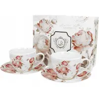 Duo Set van 2 Porseleinen Kopjes met Schotels, 250 ml, Bloemendessin
