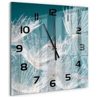 Tulup Wandklok - Paardenbloemzaden Moderne Wandklok Glas - 60x60 cm - Wit Wandklok Glas Decoratie - Zwarte handen - Vierkante Klok - Glazen Wandklok Design - Klok Glas Met Opdruk