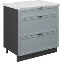 Vicco Keukenonderkast Fame-Line Licht blauw-grijs 80 cm met 3 laden, WB Marmer, Model 50887