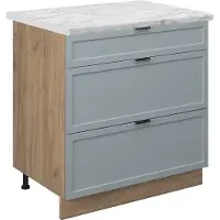Vicco Keukenonderkast Fame-Line Licht blauw-grijs 80 cm met 3 laden, WB Marmer, Model 50906