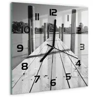Tulup Wandklok - Houten brug Gekleurde Glazen Klok - 30x30 cm - Zwart-wit Glazen Klok Met Print - Zwarte handen - Vierkante Klok - Moderne Wandklok Glas - Wandklok Glas Decoratie