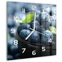 Drukarnia Piga Wandklok - Bosbessen Decoratieve Glazen Klok - 30x30 cm - Blauw Glazen Wandklok Design - Witte handen - Vierkante Klok - Glazen Klok Met Print - Wandklok Glas Met Motief