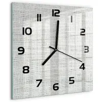 Tulup Wandklok - Wit linnen canvas Gekleurde Glazen Klok - 30x30 cm - Wit Glazen Klok Met Print - Zwarte handen - Vierkante Klok - Moderne Wandklok Glas - Wandklok Glas Decoratie