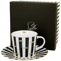 Duo Porseleinen Mok met Schotel 'Snor' - 250ml - Cadeauverpakking