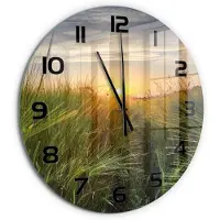 Tulup Wandklok - Tarweveld Klok Glas Met Opdruk - fi60 cm - Groente Moderne Wandklok Glas - Zwarte handen - Ronde Klok - Decoratieve Glazen Klok - Glazen Wandklok Design