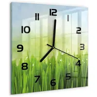 Tulup Wandklok - Gras Glazen Klok Met Print - 30x30 cm - Groente Wandklok Glas Met Motief - Zwarte handen - Vierkante Klok - Wandklok Glas Decoratie - Gekleurde Glazen Klok
