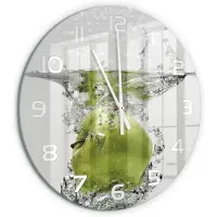 Tulup Wandklok - Appel onder water Wandklok Glas Decoratie - fi60 cm - Groente Gekleurde Glazen Klok - Witte handen - Ronde Klok - Klok Glas Met Opdruk - Moderne Wandklok Glas
