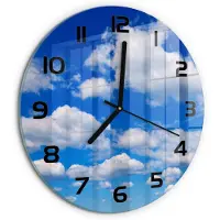 Tulup Wandklok - Wolken aan de hemel Wandklok Glas Met Motief - fi30 cm - Blauw Decoratieve Glazen Klok - Zwarte handen - Ronde Klok - Gekleurde Glazen Klok - Glazen Klok Met Print
