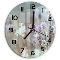 Tulup Wandklok - Wilde bloemen Wandklok Glas Decoratie - fi30 cm - Wit Gekleurde Glazen Klok - Zwarte handen - Ronde Klok - Klok Glas Met Opdruk - Moderne Wandklok Glas