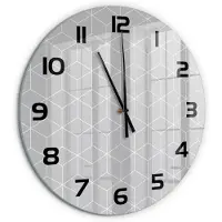 Tulup Wandklok - Geometrische achtergrond Glazen Klok Met Print - fi60 cm - Grijs Wandklok Glas Met Motief - Zwarte handen - Ronde Klok - Wandklok Glas Decoratie - Gekleurde Glazen Klok